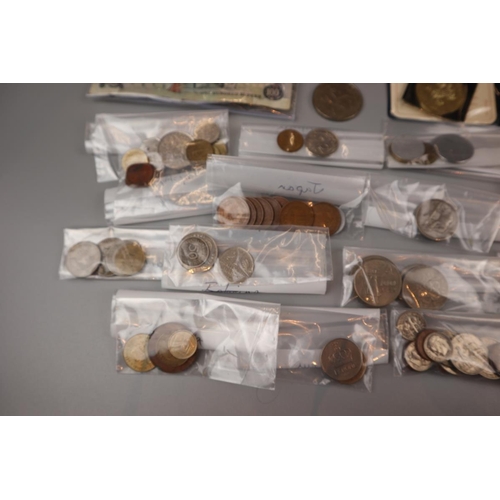 77 - Collection of coins and notes to include Lloyds Bank piggy bank