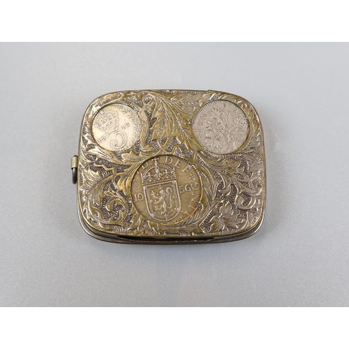 8 - White metal pre-decimal coin holder with coins