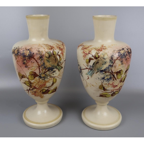 141 - Pair of antique hand painted glass vases - Approx. H: 34cm