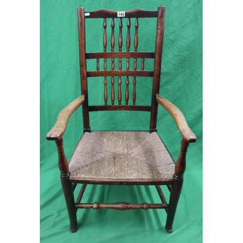 145 - Antique rush seated armchair