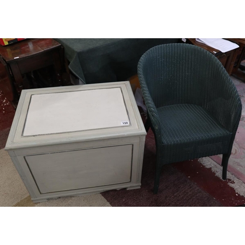 150 - Lloyd Loom tub chair and painted storage box