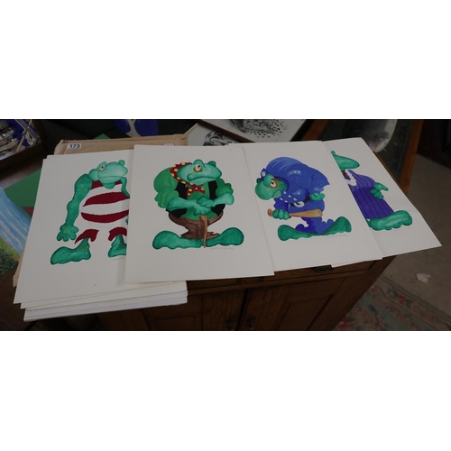 173 - Collection of original frog watercolours by Chris John for Yorkshire Television series Stay Lucky wi... 