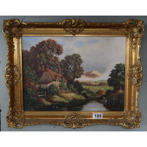 189 - Oil on canvas river scene signed Vincent Selby - Approx. IS 39cm x 28cm