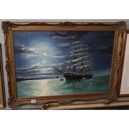 197 - Large oil on canvas nautical theme signed Hallard 75 - Approx. IS 90cm x 60cm