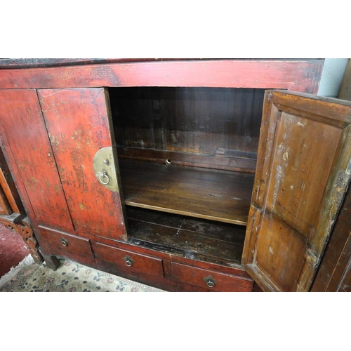 207 - Antique Chinese red lacquered cabinet - Approx. W:115cm D:58cm H:137cm