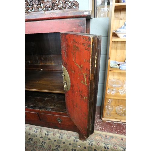 207 - Antique Chinese red lacquered cabinet - Approx. W:115cm D:58cm H:137cm