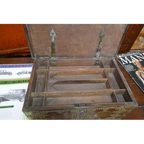 223 - Early oak and brass decorated fitted box