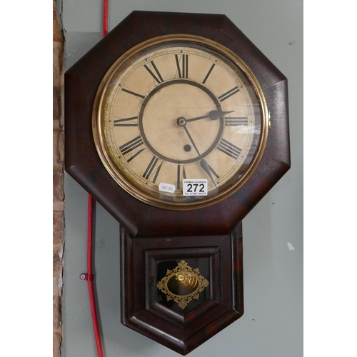 272 - Antique American drop dial wall clock in working order