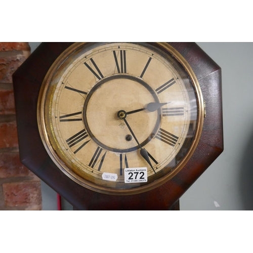 272 - Antique American drop dial wall clock in working order