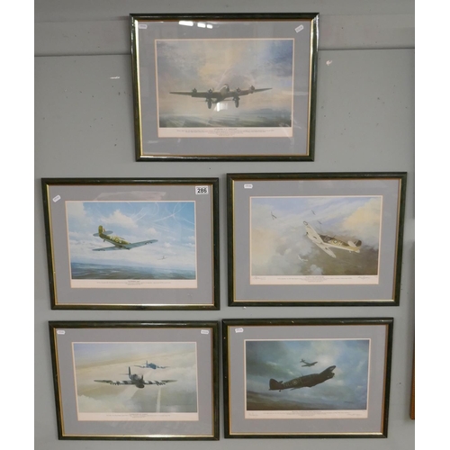 286 - Collection of 5 military aircraft prints to include signed examples