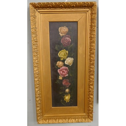 288 - Oil on canvas of flowers in ornate frame - Approx. IS 13cm x 43cm