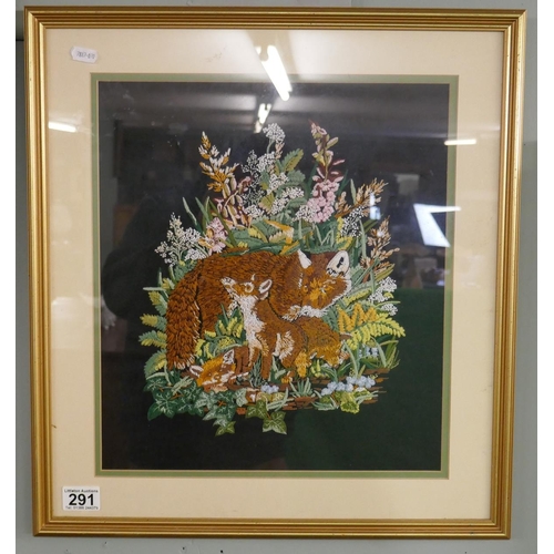 291 - Framed tapestry of fox's