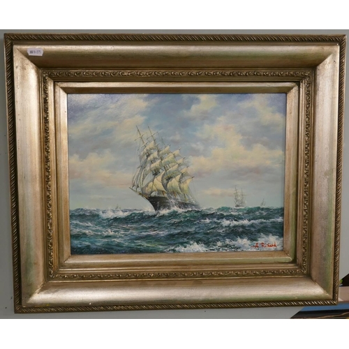 292 - Oil on board sailing ship signed A Richard - Approx. IS 39cm x 29cm