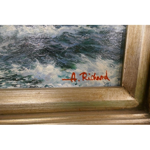 292 - Oil on board sailing ship signed A Richard - Approx. IS 39cm x 29cm