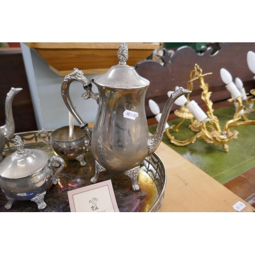 309 - Silver plate tea set on tray