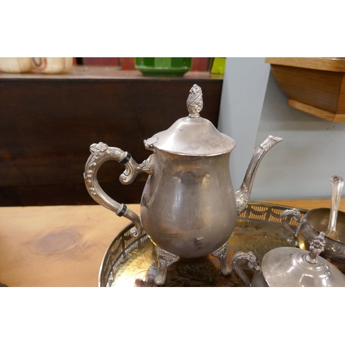 309 - Silver plate tea set on tray