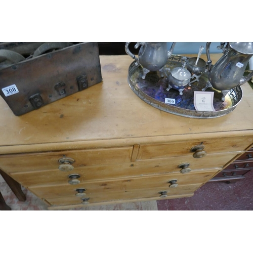 310 - Antique pine chest of 2 over 3 drawers - Approx. W:106cm D:47cm H:90cm