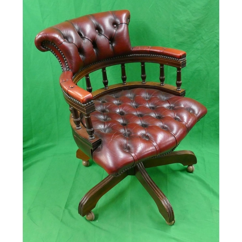 317 - Red leather button-back office chair