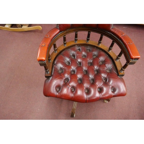 317 - Red leather button-back office chair