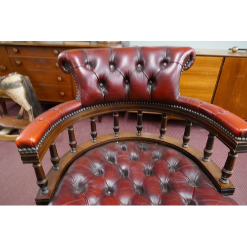 317 - Red leather button-back office chair