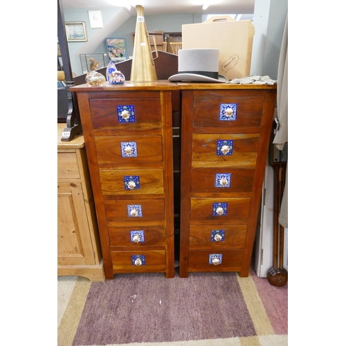 329 - Pair of hardwood bedside chests with ceramic handles - Approx. W:46cm D:45cm H:111cm