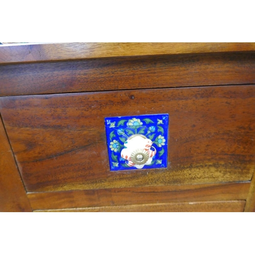 329 - Pair of hardwood bedside chests with ceramic handles - Approx. W:46cm D:45cm H:111cm