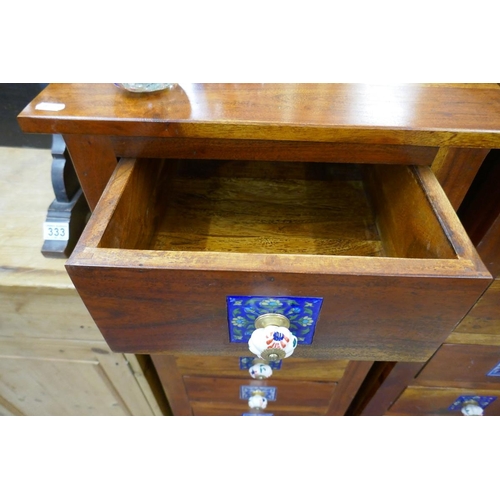 329 - Pair of hardwood bedside chests with ceramic handles - Approx. W:46cm D:45cm H:111cm