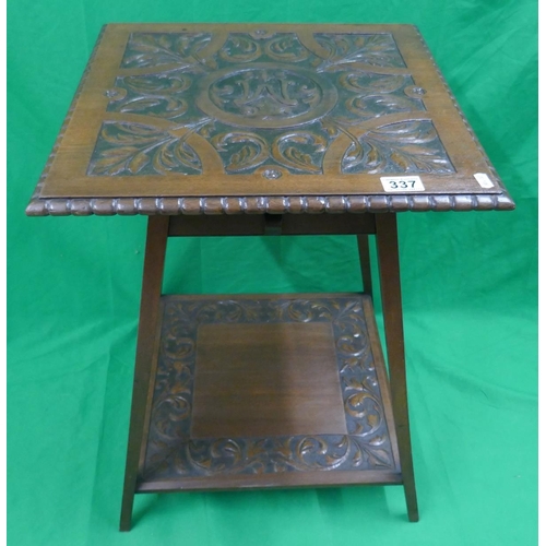 337 - Carved mahogany occasional table - Approx. L:45cm W:45cm H:59cm