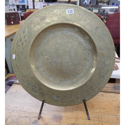 338 - Oriental brass plate on stand - Approx. D:59cm