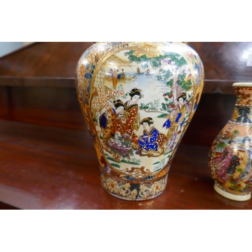 345 - 2 Chinese Satsuma vases - Approx. H of tallest:31cm