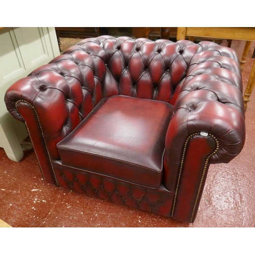 352 - Oxblood leather Chesterfield armchair