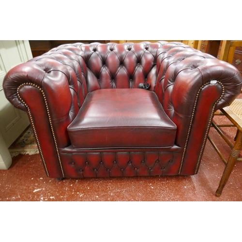 352 - Oxblood leather Chesterfield armchair