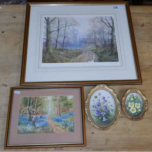 363 - Collection of pictures to include a 1930's Bluebell Wood picture