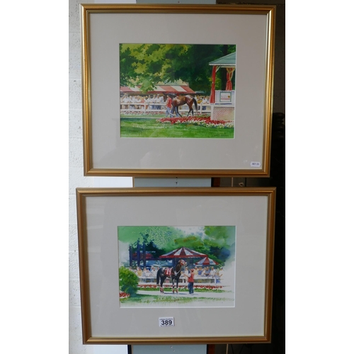 389 - Pair of horseracing watercolours