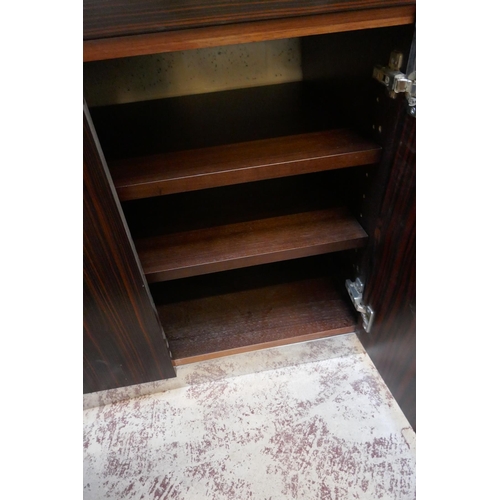 396 - Bespoke Mikasa ebony veneer media sideboard / unit with chrome trim - Approx. W:289cm D:50cm H:69cm