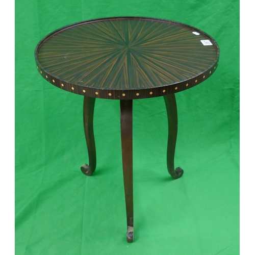 397 - Bespoke Mikasa ebony radial veneer with box wood inlay occasional table - Approx. D:51cm H:59cm