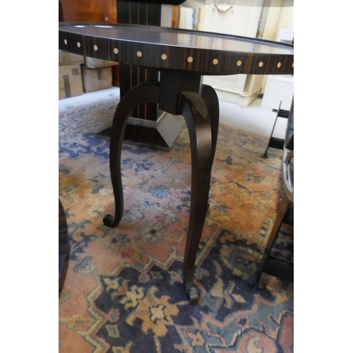 397 - Bespoke Mikasa ebony radial veneer with box wood inlay occasional table - Approx. D:51cm H:59cm