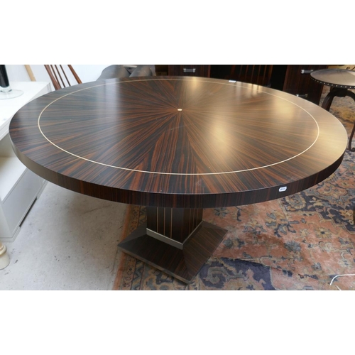 398 - Bespoke Mikasa ebony radial veneer with box wood inlay pedestal dining table - Approx. L:135cm H:74c... 