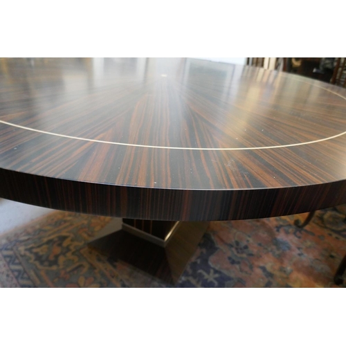 398 - Bespoke Mikasa ebony radial veneer with box wood inlay pedestal dining table - Approx. L:135cm H:74c... 