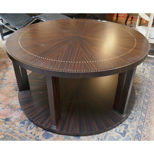 399 - Bespoke Mikasa ebony radial veneer with box wood inlay coffee table - Approx. D:120cm H:60cm