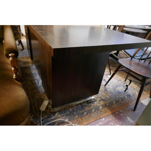 400 - Bespoke writing desk made in Mikasa ebony veneers with tan leather writing top and leather lined sof... 