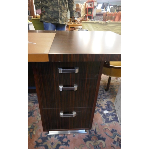 400 - Bespoke writing desk made in Mikasa ebony veneers with tan leather writing top and leather lined sof... 