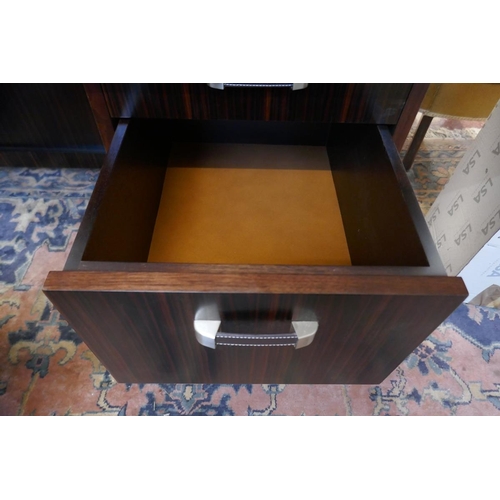 400 - Bespoke writing desk made in Mikasa ebony veneers with tan leather writing top and leather lined sof... 