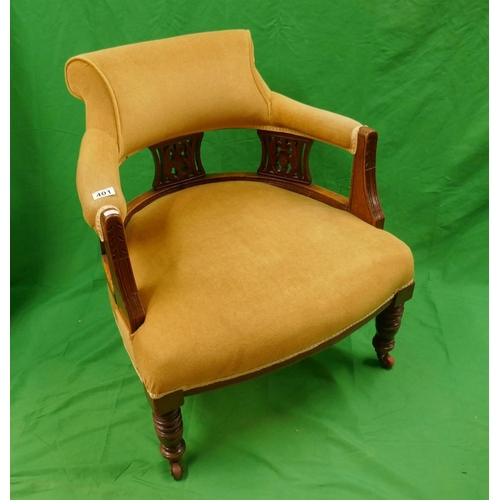 401 - Edwardian tub chair with gold fabric upholstery