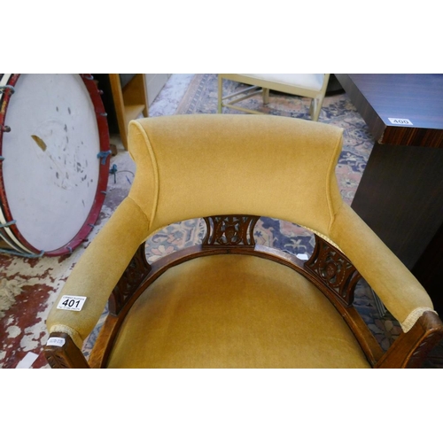 401 - Edwardian tub chair with gold fabric upholstery