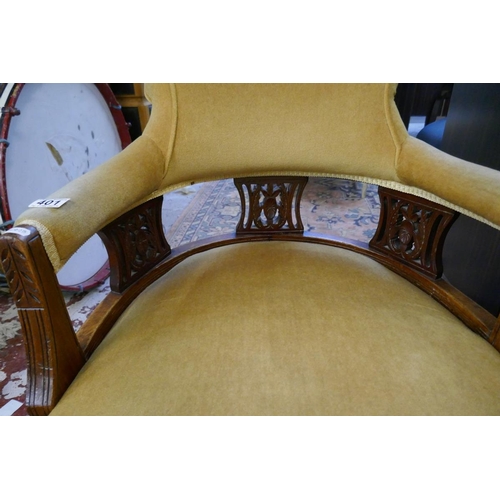 401 - Edwardian tub chair with gold fabric upholstery