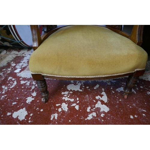 401 - Edwardian tub chair with gold fabric upholstery