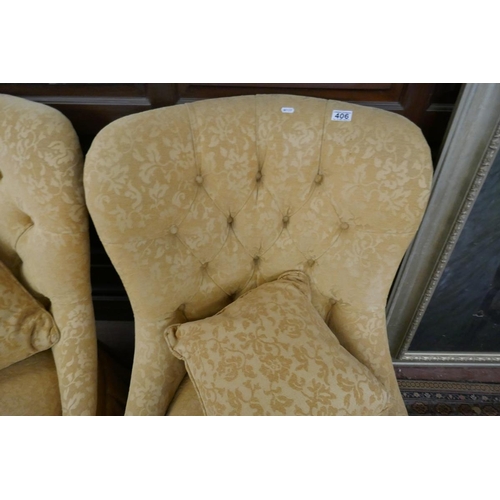 406 - Pair of yellow button back nursing chairs