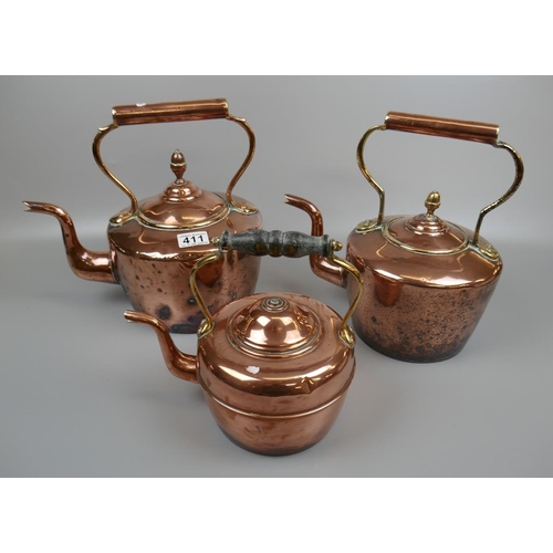 411 - 3 copper kettles