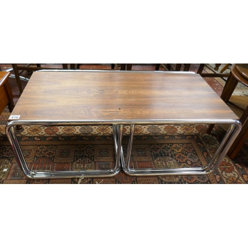 416 - Retro rosewood and chrome nest of 3 tables - Approx. L:102cm W:50cm H:38cm